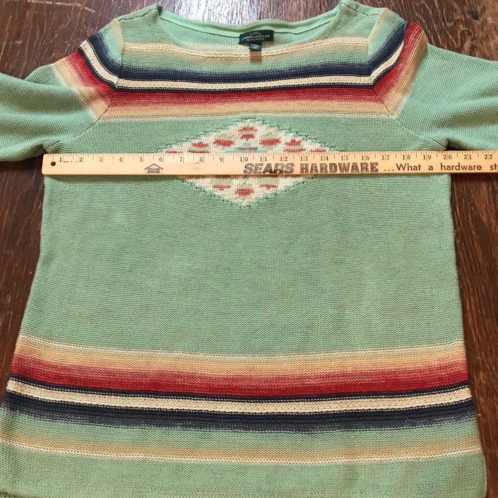 Lauren Ralph Lauren Southwestern Stripe Cotton Linen Knit Sweater Green XL 3/4 - Picture 6 of 16